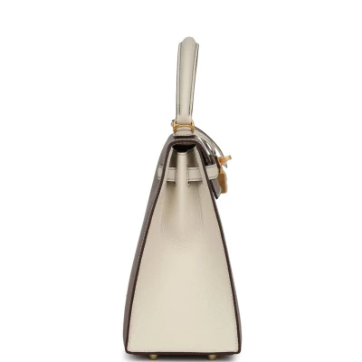 Hermes Special Order (HSS) Kelly Sellier 25 Etoupe and Craie Epsom Brushed Gold Hardware Hermes Special Order (HSS) Kelly Sellier 25 Etoupe and Craie Epsom Brushed Gold Hardware