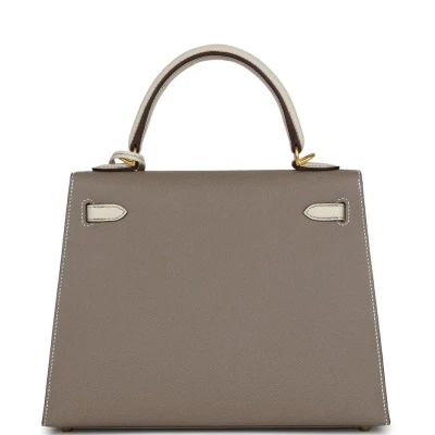 Hermes Special Order (HSS) Kelly Sellier 25 Etoupe and Craie Epsom Brushed Gold Hardware Hermes Special Order (HSS) Kelly Sellier 25 Etoupe and Craie Epsom Brushed Gold Hardware