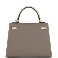 Hermes Special Order (HSS) Kelly Sellier 25 Etoupe and Craie Epsom Brushed Gold Hardware Hermes Special Order (HSS) Kelly Sellier 25 Etoupe and Craie Epsom Brushed Gold Hardware