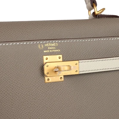 Hermes Special Order (HSS) Kelly Sellier 25 Etoupe and Craie Epsom Brushed Gold Hardware Hermes Special Order (HSS) Kelly Sellier 25 Etoupe and Craie Epsom Brushed Gold Hardware