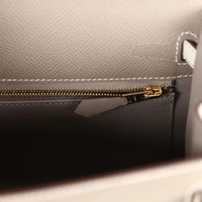 Hermes Special Order (HSS) Kelly Sellier 25 Etoupe and Craie Epsom Brushed Gold Hardware Hermes Special Order (HSS) Kelly Sellier 25 Etoupe and Craie Epsom Brushed Gold Hardware