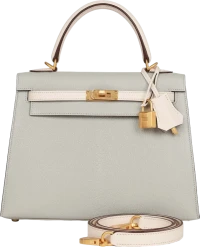 Hermes Special Order (HSS) Kelly Sellier 25 Gris Perle and Nata Chevre Brushed Gold Hardware Hermes Special Order (HSS) Kelly Sellier 25 Gris Perle and Nata Chevre Brushed Gold Hardware