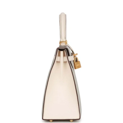 Hermes Special Order (HSS) Kelly Sellier 25 Gris Perle and Nata Chevre Brushed Gold Hardware Hermes Special Order (HSS) Kelly Sellier 25 Gris Perle and Nata Chevre Brushed Gold Hardware