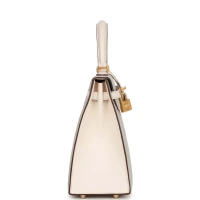 Hermes Special Order (HSS) Kelly Sellier 25 Gris Perle and Nata Chevre Brushed Gold Hardware Hermes Special Order (HSS) Kelly Sellier 25 Gris Perle and Nata Chevre Brushed Gold Hardware