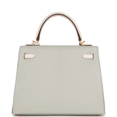 Hermes Special Order (HSS) Kelly Sellier 25 Gris Perle and Nata Chevre Brushed Gold Hardware Hermes Special Order (HSS) Kelly Sellier 25 Gris Perle and Nata Chevre Brushed Gold Hardware