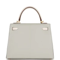 Hermes Special Order (HSS) Kelly Sellier 25 Gris Perle and Nata Chevre Brushed Gold Hardware Hermes Special Order (HSS) Kelly Sellier 25 Gris Perle and Nata Chevre Brushed Gold Hardware