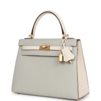 Hermes Special Order (HSS) Kelly Sellier 25 Gris Perle and Nata Chevre Brushed Gold Hardware Hermes Special Order (HSS) Kelly Sellier 25 Gris Perle and Nata Chevre Brushed Gold Hardware