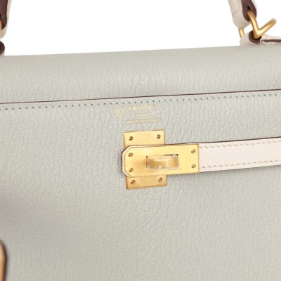 Hermes Special Order (HSS) Kelly Sellier 25 Gris Perle and Nata Chevre Brushed Gold Hardware Hermes Special Order (HSS) Kelly Sellier 25 Gris Perle and Nata Chevre Brushed Gold Hardware