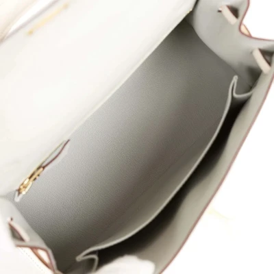 Hermes Special Order (HSS) Kelly Sellier 25 Gris Perle and Nata Chevre Brushed Gold Hardware Hermes Special Order (HSS) Kelly Sellier 25 Gris Perle and Nata Chevre Brushed Gold Hardware