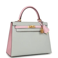 Hermes Special Order (HSS) Kelly Sellier 25 Gris Perle and Rose Sakura Chevre Brushed Gold Hardware Hermes Special Order (HSS) Kelly Sellier 25 Gris Perle and Rose Sakura Chevre Brushed Gold Hardware