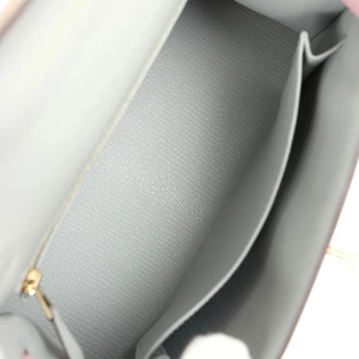 Hermes Special Order (HSS) Kelly Sellier 25 Gris Perle and Rose Sakura Chevre Brushed Gold Hardware Hermes Special Order (HSS) Kelly Sellier 25 Gris Perle and Rose Sakura Chevre Brushed Gold Hardware