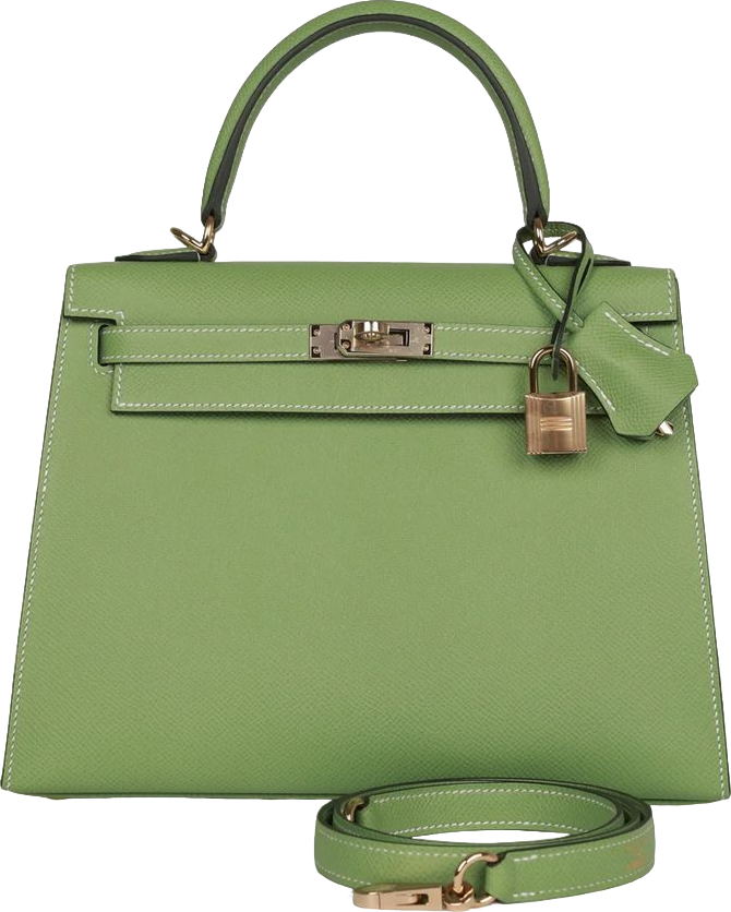 Hermes Special Order (HSS) Kelly Sellier 25 Vert Criquet Epsom Permabrass Hardware