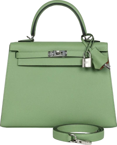 Hermes Special Order (HSS) Kelly Sellier 25 Vert Criquet Verso Epsom Palladium Hardware Hermes Special Order (HSS) Kelly Sellier 25 Vert Criquet Verso Epsom Palladium Hardware