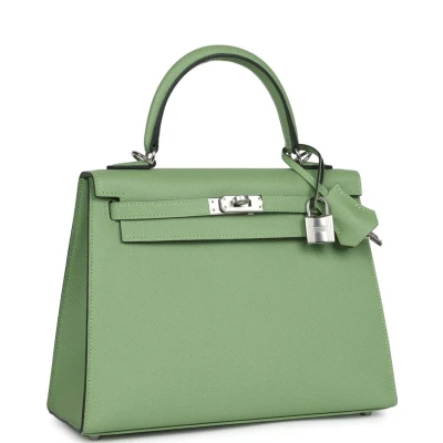 Hermes Special Order (HSS) Kelly Sellier 25 Vert Criquet Verso Epsom Palladium Hardware Hermes Special Order (HSS) Kelly Sellier 25 Vert Criquet Verso Epsom Palladium Hardware