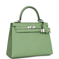 Hermes Special Order (HSS) Kelly Sellier 25 Vert Criquet Verso Epsom Palladium Hardware Hermes Special Order (HSS) Kelly Sellier 25 Vert Criquet Verso Epsom Palladium Hardware
