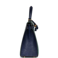 Hermes Special Order (HSS) Kelly Sellier 25 Vert Vertigo and Bleu Iris Ostrich Brushed Gold Hardware Hermes Special Order (HSS) Kelly Sellier 25 Vert Vertigo and Bleu Iris Ostrich Brushed Gold Hardware