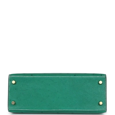 Hermes Special Order (HSS) Kelly Sellier 25 Vert Vertigo and Bleu Iris Ostrich Brushed Gold Hardware Hermes Special Order (HSS) Kelly Sellier 25 Vert Vertigo and Bleu Iris Ostrich Brushed Gold Hardware