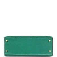 Hermes Special Order (HSS) Kelly Sellier 25 Vert Vertigo and Bleu Iris Ostrich Brushed Gold Hardware Hermes Special Order (HSS) Kelly Sellier 25 Vert Vertigo and Bleu Iris Ostrich Brushed Gold Hardware