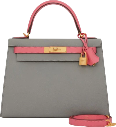 Hermes Special Order (HSS) Kelly Sellier 28 Gris Mouette and Rose Azalee Epsom Brushed Gold Hardware Hermes Special Order (HSS) Kelly Sellier 28 Gris Mouette and Rose Azalee Epsom Brushed Gold Hardware