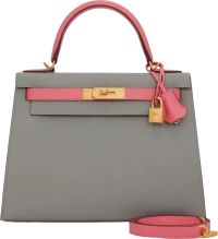 Hermes Special Order (HSS) Kelly Sellier 28 Gris Mouette and Rose Azalee Epsom Brushed Gold Hardware Hermes Special Order (HSS) Kelly Sellier 28 Gris Mouette and Rose Azalee Epsom Brushed Gold Hardware