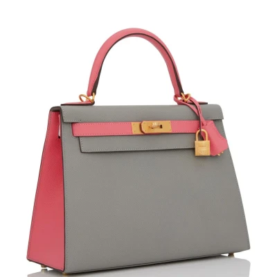 Hermes Special Order (HSS) Kelly Sellier 28 Gris Mouette and Rose Azalee Epsom Brushed Gold Hardware Hermes Special Order (HSS) Kelly Sellier 28 Gris Mouette and Rose Azalee Epsom Brushed Gold Hardware