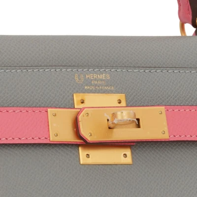 Hermes Special Order (HSS) Kelly Sellier 28 Gris Mouette and Rose Azalee Epsom Brushed Gold Hardware Hermes Special Order (HSS) Kelly Sellier 28 Gris Mouette and Rose Azalee Epsom Brushed Gold Hardware