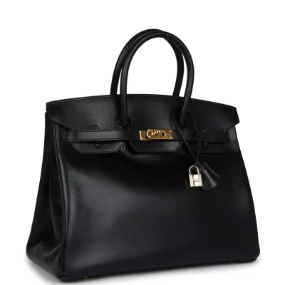 Vintage Hermes Birkin 35 Black Box Gold Hardware