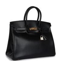 Vintage Hermes Birkin 35 Black Box Gold Hardware
