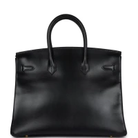Vintage Hermes Birkin 35 Black Box Gold Hardware