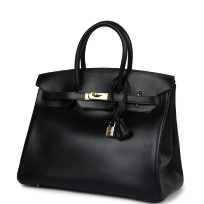 Vintage Hermes Birkin 35 Black Box Gold Hardware
