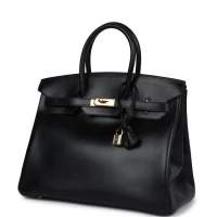 Vintage Hermes Birkin 35 Black Box Gold Hardware
