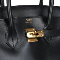 Vintage Hermes Birkin 35 Black Box Gold Hardware