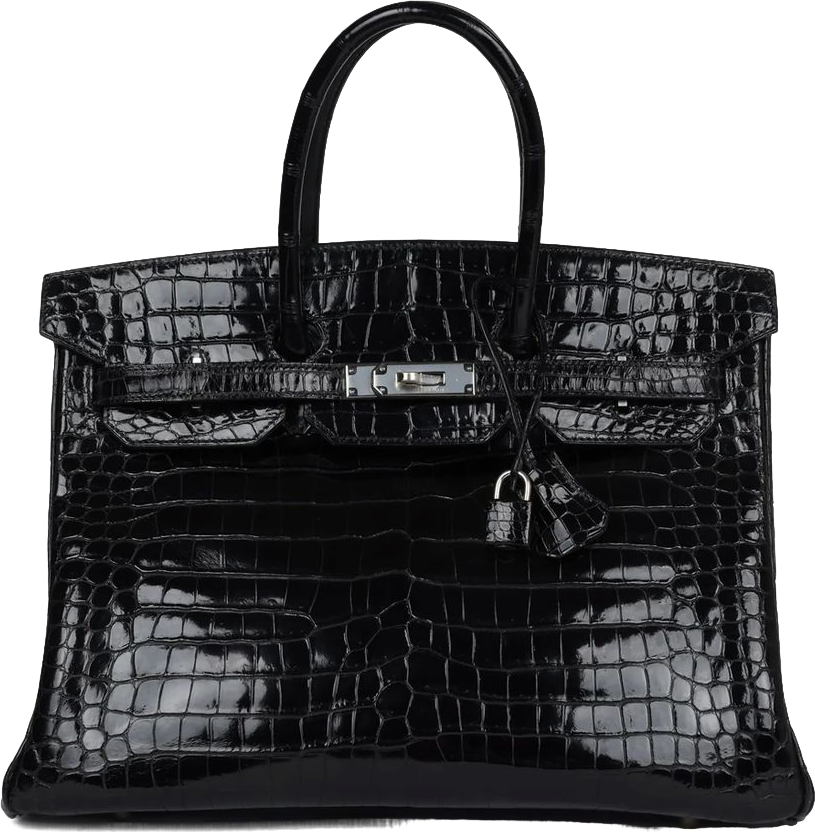 Vintage Hermes Birkin 35 Black Shiny Porosus Crocodile Palladium Hardware