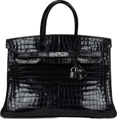 Vintage Hermes Birkin 35 Black Shiny Porosus Crocodile Palladium Hardware Vintage Hermes Birkin 35 Black Shiny Porosus Crocodile Palladium Hardware