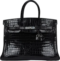 Vintage Hermes Birkin 35 Black Shiny Porosus Crocodile Palladium Hardware Vintage Hermes Birkin 35 Black Shiny Porosus Crocodile Palladium Hardware