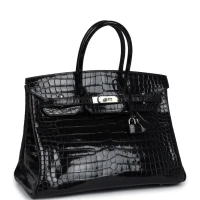 Vintage Hermes Birkin 35 Black Shiny Porosus Crocodile Palladium Hardware Vintage Hermes Birkin 35 Black Shiny Porosus Crocodile Palladium Hardware