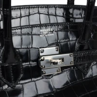 Vintage Hermes Birkin 35 Black Shiny Porosus Crocodile Palladium Hardware Vintage Hermes Birkin 35 Black Shiny Porosus Crocodile Palladium Hardware