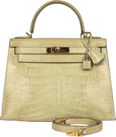 Vintage Hermes Kelly 28 Vert Celadon Natura Shiny Alligator Gold Hardware Vintage Hermes Kelly 28 Vert Celadon Natura Shiny Alligator Gold Hardware