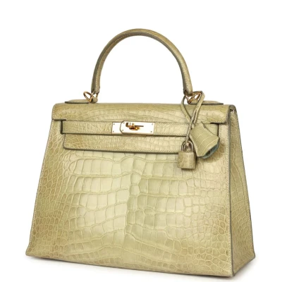 Vintage Hermes Kelly 28 Vert Celadon Natura Shiny Alligator Gold Hardware Vintage Hermes Kelly 28 Vert Celadon Natura Shiny Alligator Gold Hardware