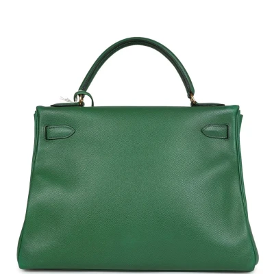 Vintage Hermes Kelly Retourne 32 Vert Bengale Courchevel Gold Hardware