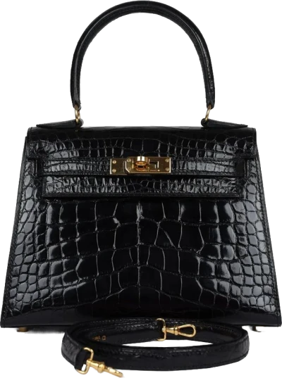 Vintage Hermes Kelly Sellier 20 Black Shiny Alligator Gold Hardware Vintage Hermes Kelly Sellier 20 Black Shiny Alligator Gold Hardware