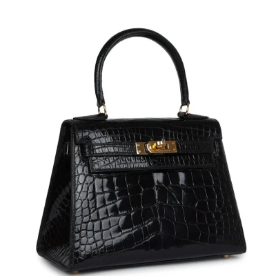 Vintage Hermes Kelly Sellier 20 Black Shiny Alligator Gold Hardware Vintage Hermes Kelly Sellier 20 Black Shiny Alligator Gold Hardware