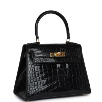 Vintage Hermes Kelly Sellier 20 Black Shiny Alligator Gold Hardware Vintage Hermes Kelly Sellier 20 Black Shiny Alligator Gold Hardware