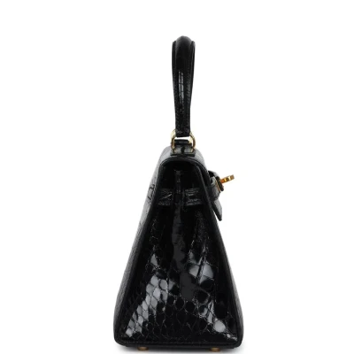 Vintage Hermes Kelly Sellier 20 Black Shiny Alligator Gold Hardware Vintage Hermes Kelly Sellier 20 Black Shiny Alligator Gold Hardware