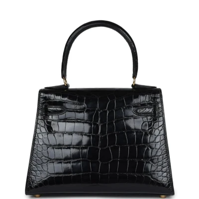 Vintage Hermes Kelly Sellier 20 Black Shiny Alligator Gold Hardware Vintage Hermes Kelly Sellier 20 Black Shiny Alligator Gold Hardware
