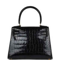 Vintage Hermes Kelly Sellier 20 Black Shiny Alligator Gold Hardware Vintage Hermes Kelly Sellier 20 Black Shiny Alligator Gold Hardware