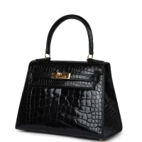 Vintage Hermes Kelly Sellier 20 Black Shiny Alligator Gold Hardware Vintage Hermes Kelly Sellier 20 Black Shiny Alligator Gold Hardware