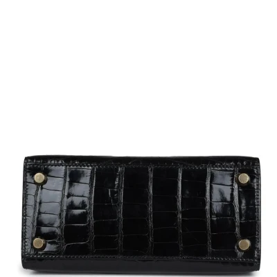 Vintage Hermes Kelly Sellier 20 Black Shiny Alligator Gold Hardware Vintage Hermes Kelly Sellier 20 Black Shiny Alligator Gold Hardware
