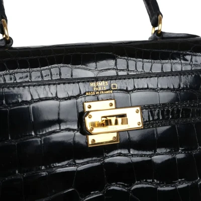 Vintage Hermes Kelly Sellier 20 Black Shiny Alligator Gold Hardware Vintage Hermes Kelly Sellier 20 Black Shiny Alligator Gold Hardware