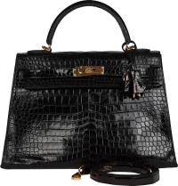 Vintage Hermes Kelly Sellier 32 Black Shiny Porosus Crocodile Gold Hardware Vintage Hermes Kelly Sellier 32 Black Shiny Porosus Crocodile Gold Hardware